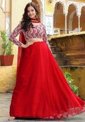 Red Thread Embroidery Georgette Lehenga Choli Set