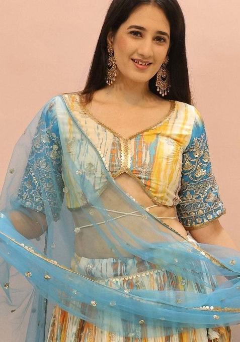 White Thread Embroidery Silk Lehenga Choli Set