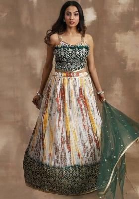 Green Thread Embroidery Silk Lehenga Choli Set