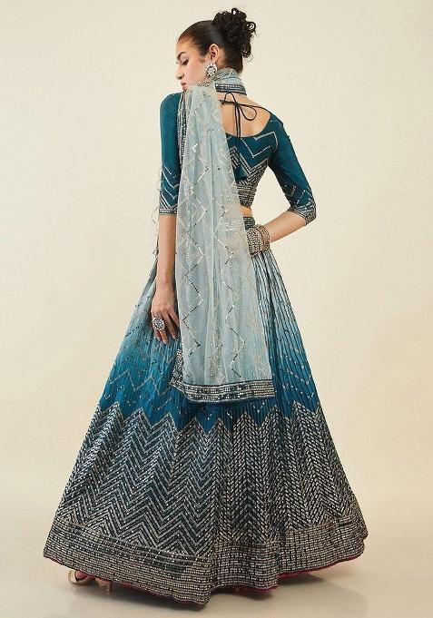 Blue Thread Embroidery Silk Lehenga Choli Set
