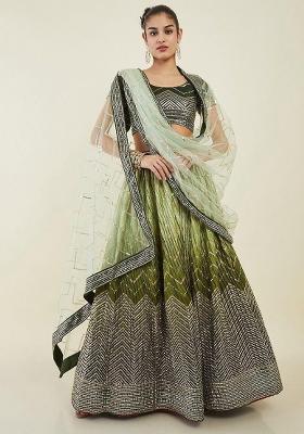 Green Thread Embroidery Silk Lehenga Choli Set