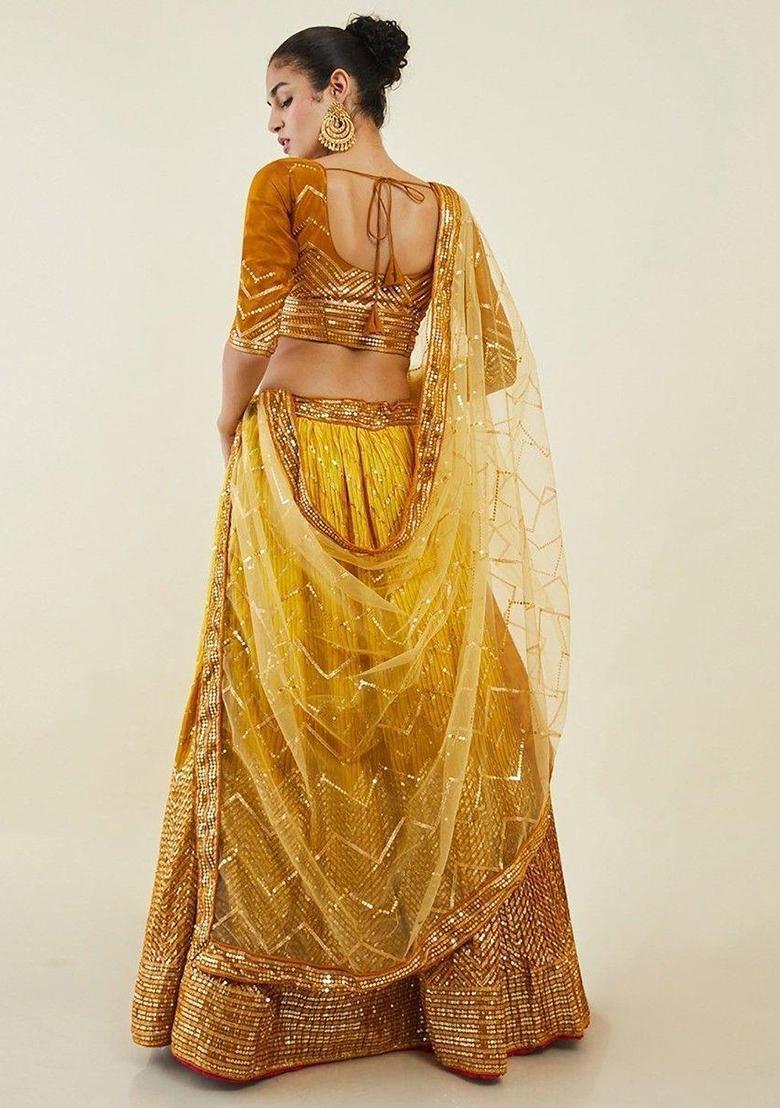 Yellow Thread Embroidery Silk Lehenga Choli Set