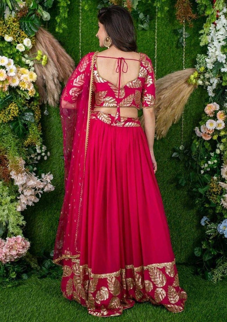 Pink Thread Embroidery Georgette Lehenga Choli Set