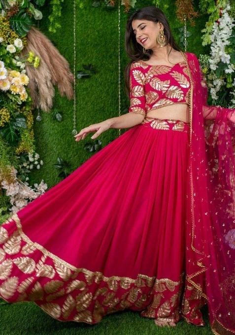 Pink Thread Embroidery Georgette Lehenga Choli Set