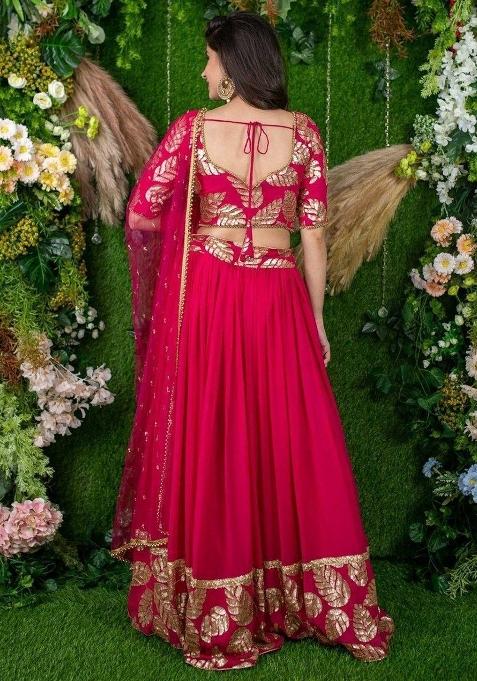 Pink Thread Embroidery Georgette Lehenga Choli Set