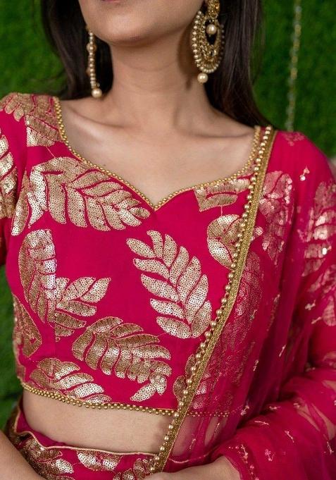 Pink Thread Embroidery Georgette Lehenga Choli Set