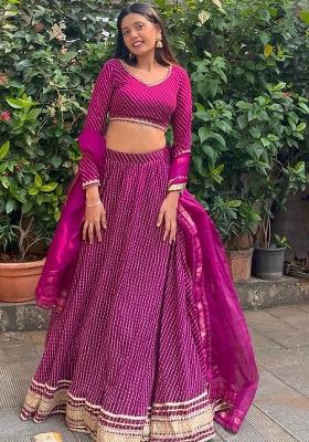 Purple Thread Embroidery Georgette Lehenga Choli Set