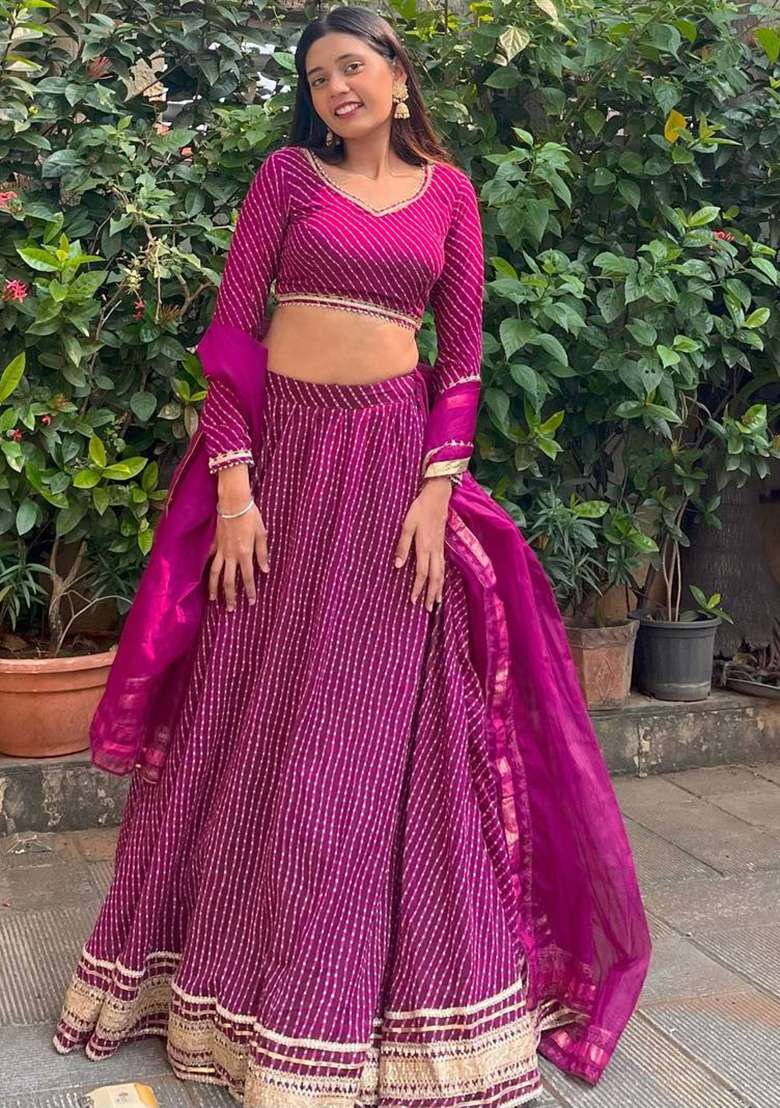 Purple Thread Georgette Lehenga Choli Set with Embroidery for Diwali | Wedding & Festive Wear - Indya