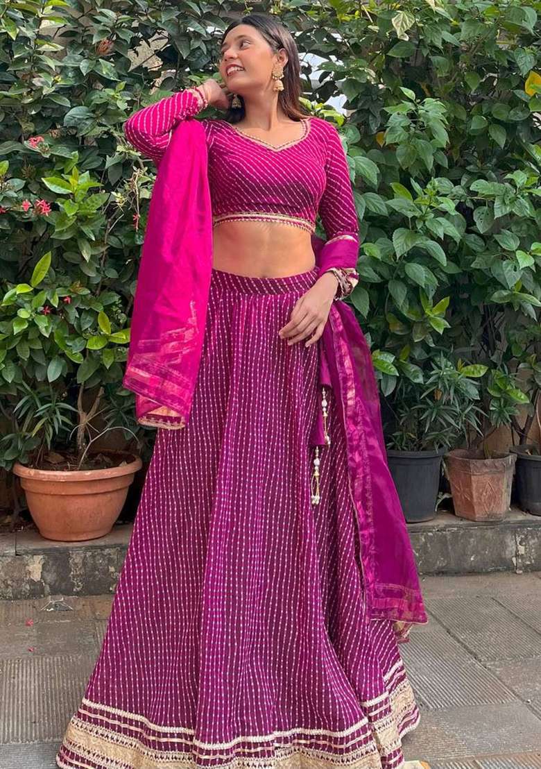 Purple Thread Georgette Lehenga Choli Set with Embroidery for Diwali | Wedding & Festive Wear - Indya