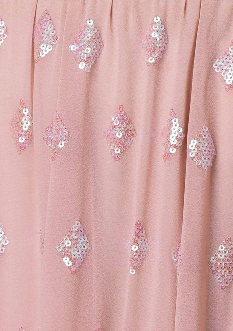 Pink Thread Embroidery Georgette Lehenga Choli Set - Indya