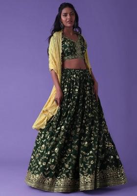 Green Thread Embroidery Georgette Lehenga Choli Set