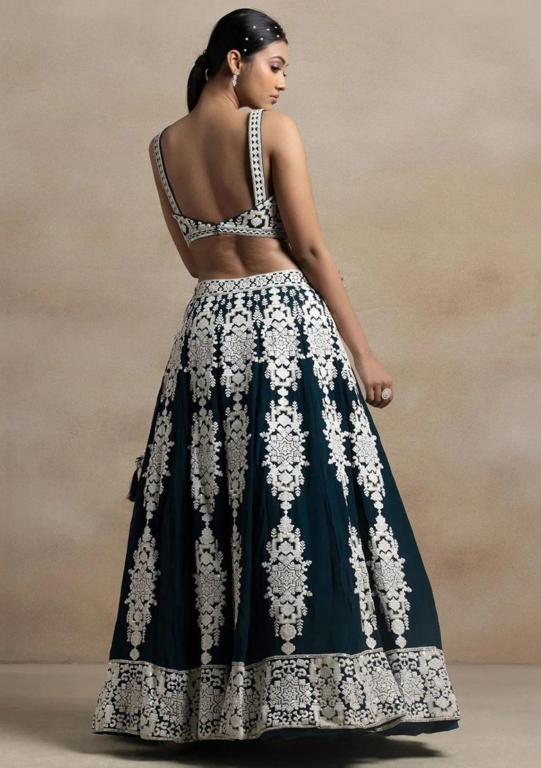 Green Thread Embroidery Georgette Lehenga Choli Set