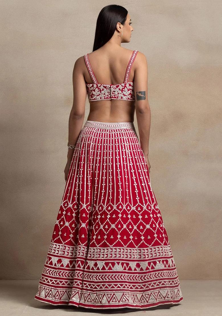 Red Thread Embroidery Georgette Lehenga Choli Set