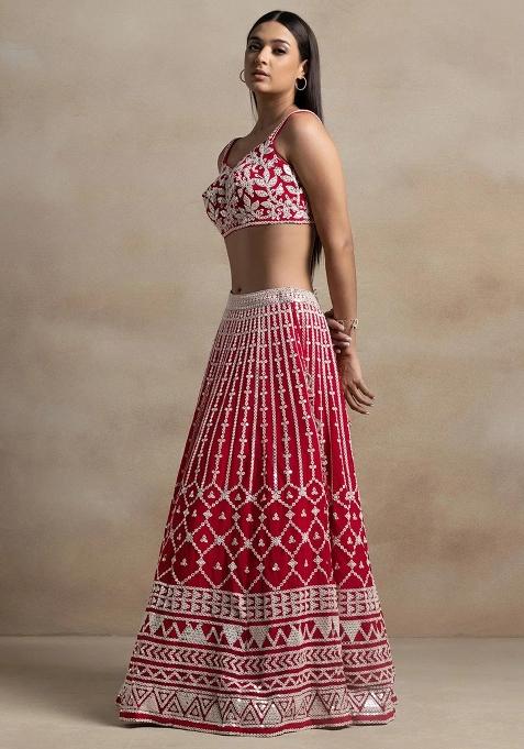 Red Thread Embroidery Georgette Lehenga Choli Set