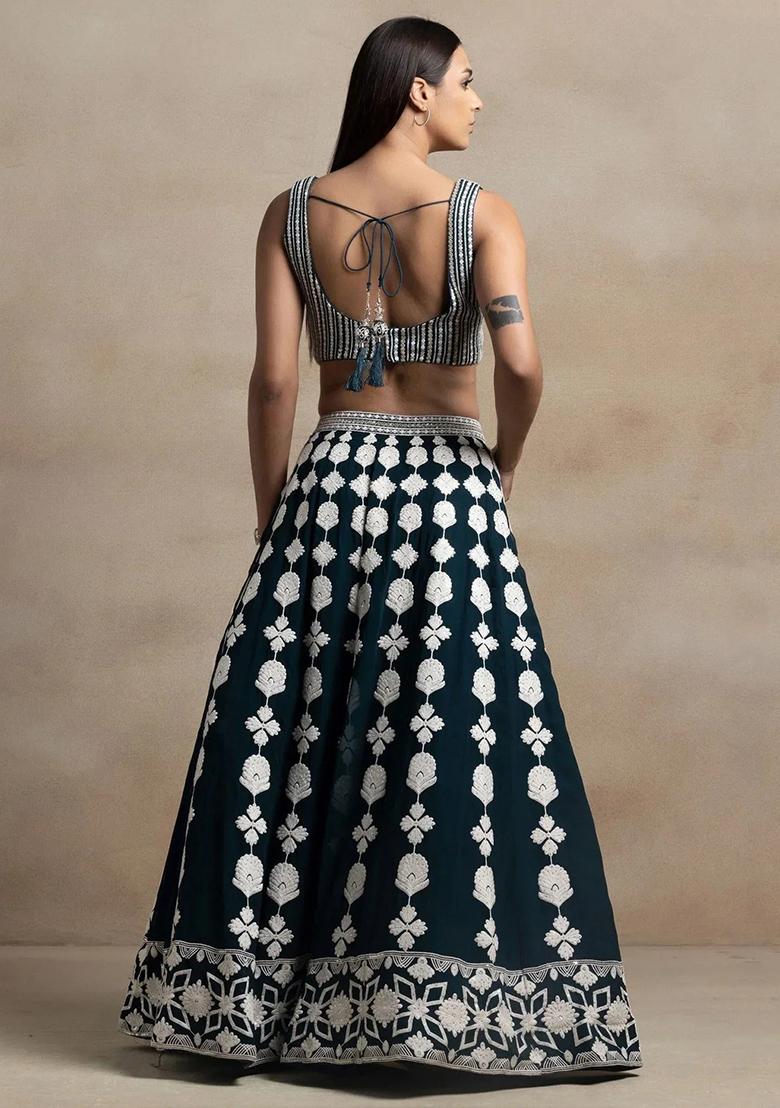 Green Thread Embroidery Georgette Lehenga Choli Set