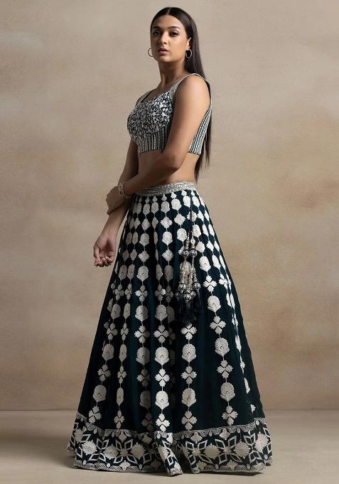 Green Thread Embroidery Georgette Lehenga Choli Set