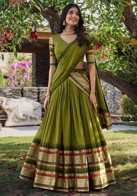 Mehendi Zari Weaving Chanderi Lehenga Set With Dupatta