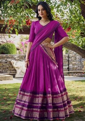 Pink Zari Weaving Chanderi Lehenga Set With Dupatta