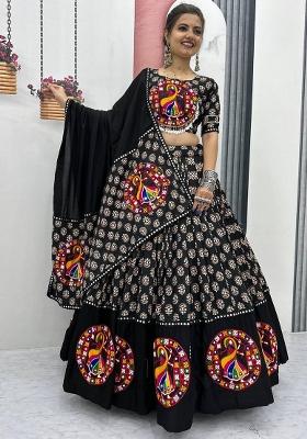 Black Printed Cotton Lehenga Set