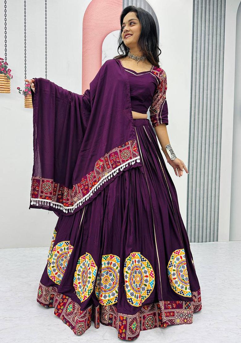 Blue Printed Cotton Lehenga Set - Indya