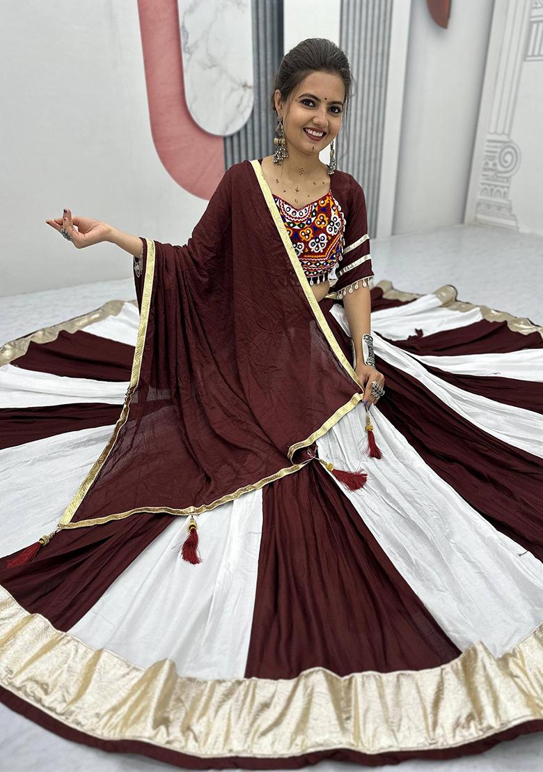Maroon Printed Cotton Lehenga Set - Indya