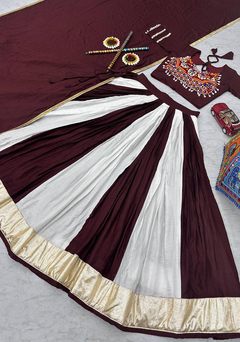 Maroon Printed Cotton Lehenga Set - Indya