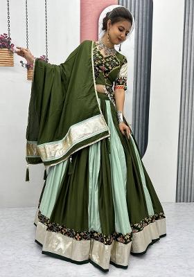 Green Printed Cotton Lehenga Set