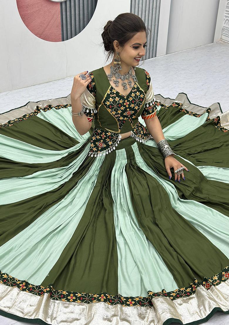 Green Printed Cotton Lehenga Set - Indya