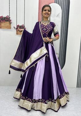 Purple Printed Cotton Lehenga Set