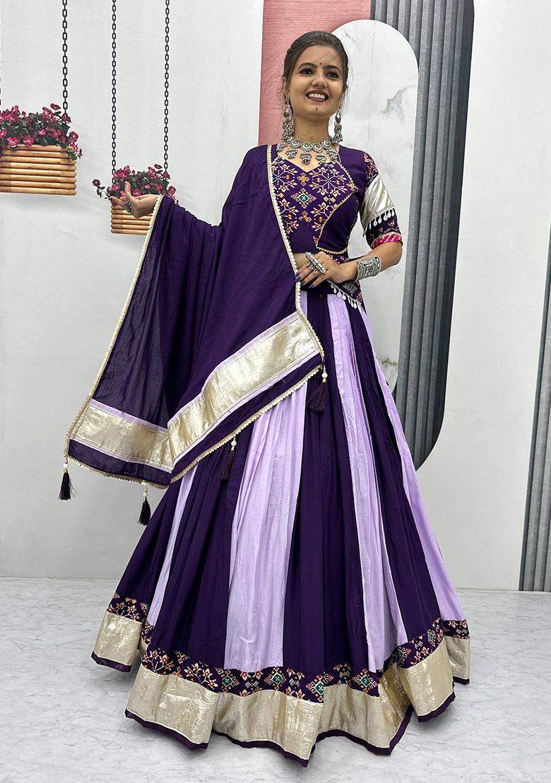Purple Printed Cotton Lehenga Set - Indya