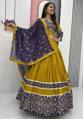 Yellow Printed Cotton Lehenga Set