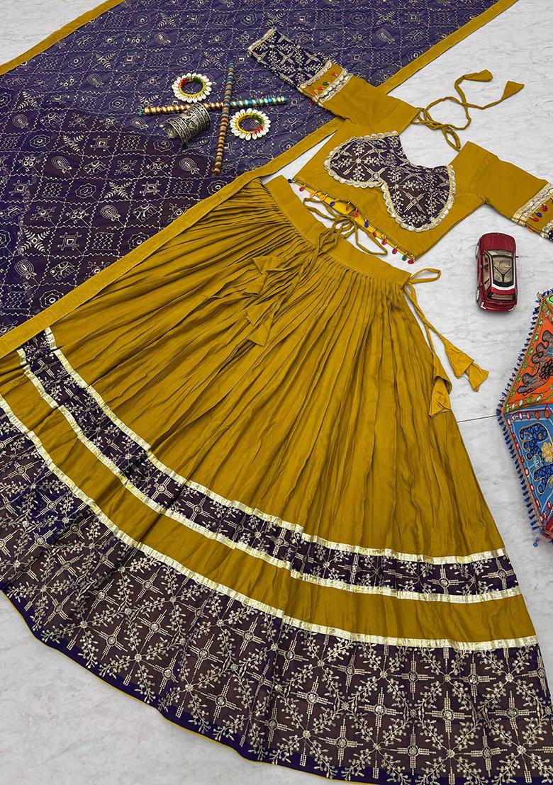 Yellow Printed Cotton Lehenga Set - Indya