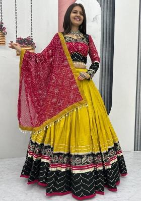 Black Printed Cotton Lehenga Set