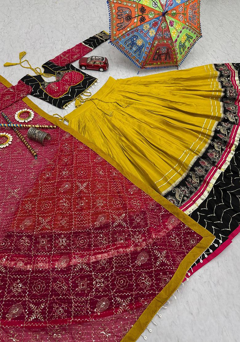 Black Printed Cotton Lehenga Set - Indya