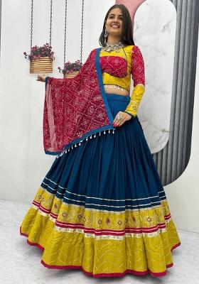 Blue Printed Cotton Lehenga Set