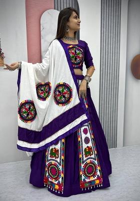 Purple Printed Cotton Lehenga Set