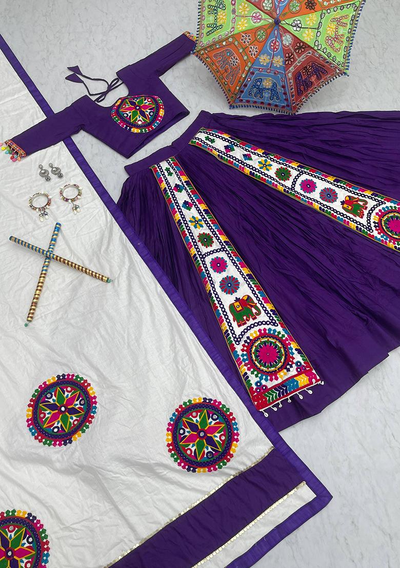 Purple Printed Cotton Lehenga Set - Indya