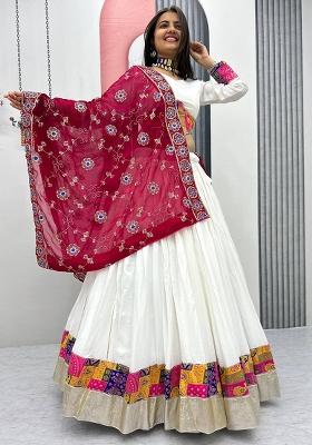 White Printed Cotton Lehenga Set