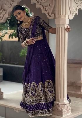 Purple Embroidered Silk Lehenga Set