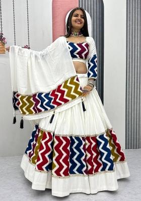 White Embroidered Cotton Lehenga Set