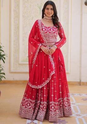 Rani Embroidery Sequence Work Georgette Lehenga Set With Dupatta