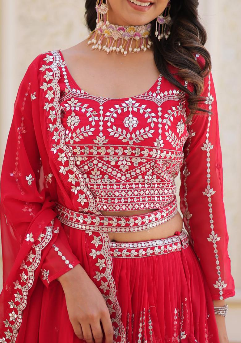 Rani Embroidery Sequence Work Georgette Lehenga Set With Dupatta - Indya