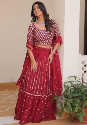 Gajri Embroidery Sequence Work Georgette Lehenga Set With Dupatta