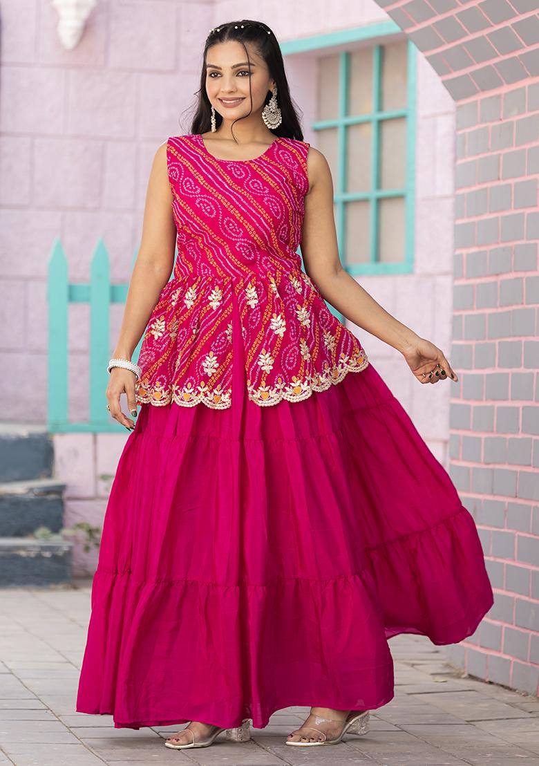 Rani Embroidery Sequence Work Chinon Lehenga Set With Dupatta - Indya