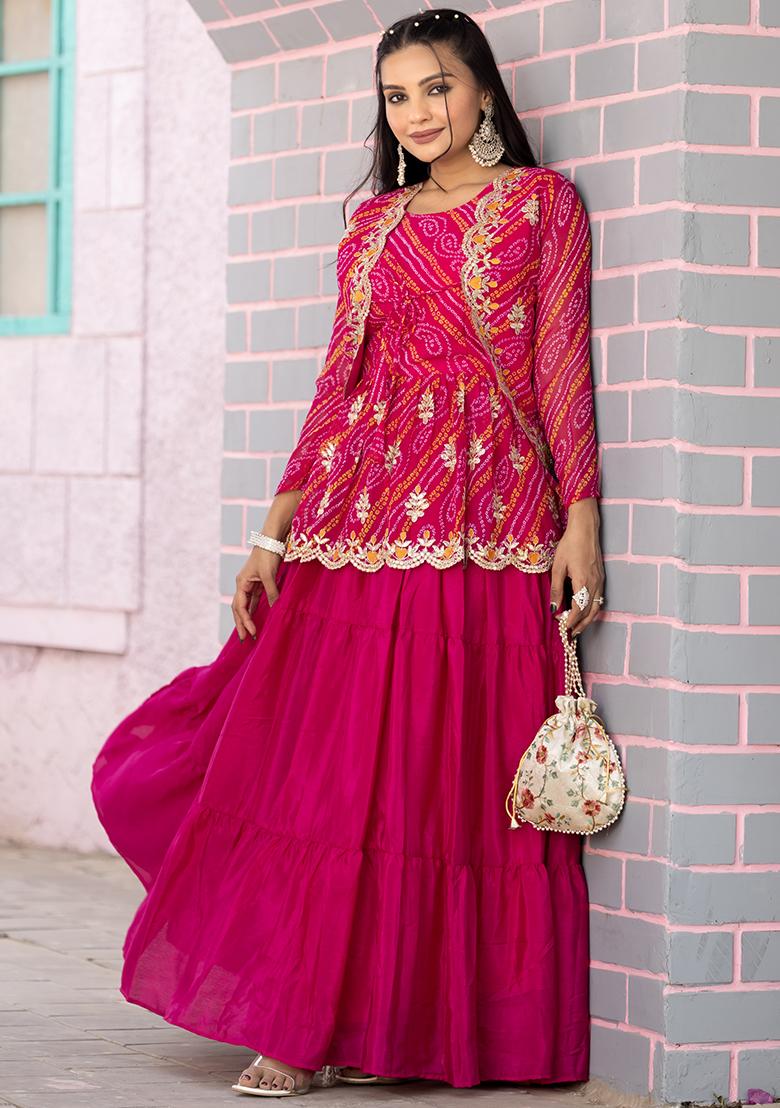 Rani Embroidery Sequence Work Chinon Lehenga Set With Dupatta - Indya