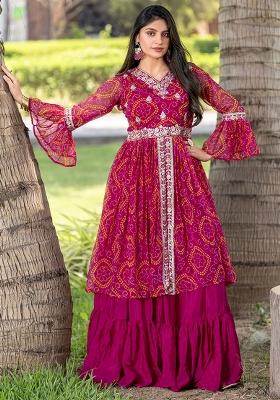 Rani Embroidery Sequence Work Bandhrej Lehenga Set With Dupatta