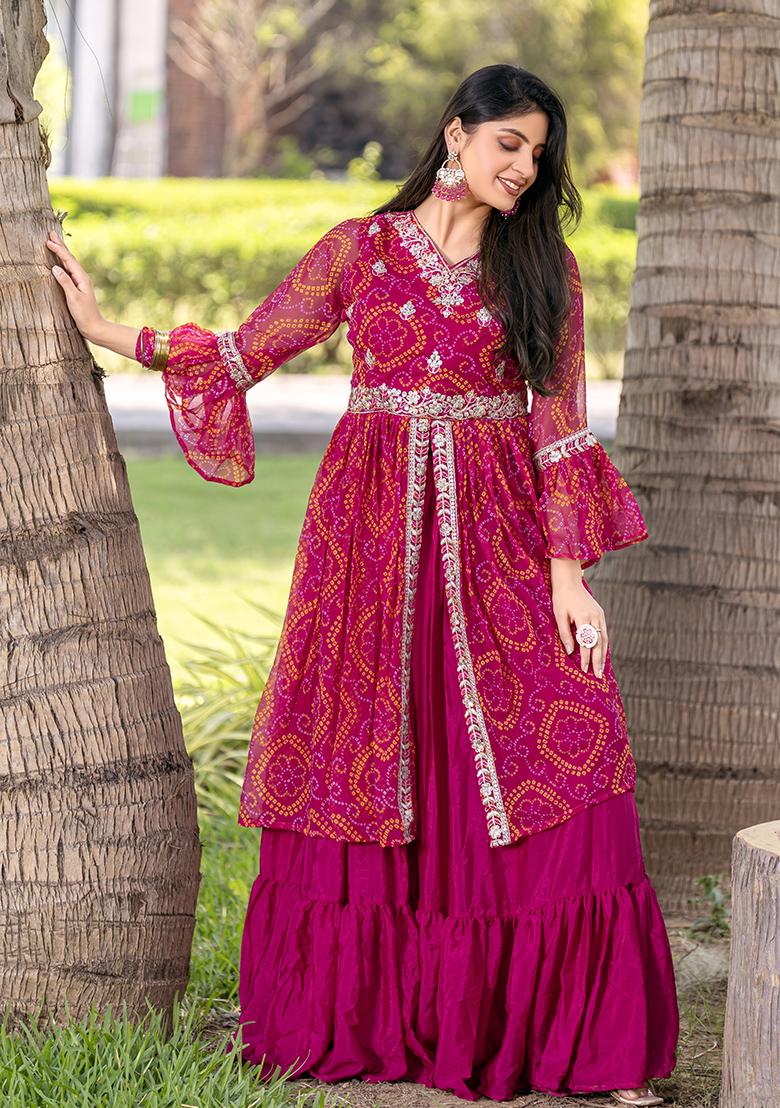 Rani Embroidery Sequence Work Bandhrej Lehenga Set With Dupatta - Indya