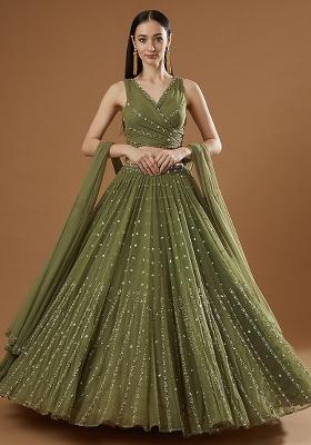 Mehendi Embroidery Work Georgette Lehenga Set With Dupatta