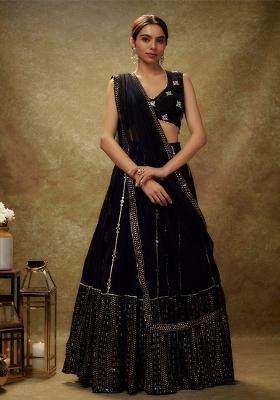 Black Embroidery Work Georgette Lehenga Set With Dupatta