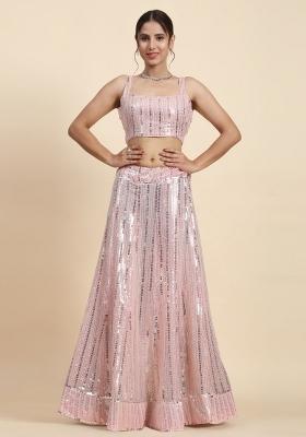 Pink Embroidery Work Georgette Lehenga Set With Dupatta